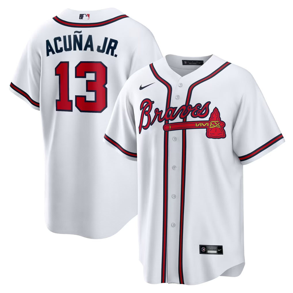 ATLANTA BRAVES ACUÑA JR #13 WHITE & RED BASEBALL MLB JERSEY