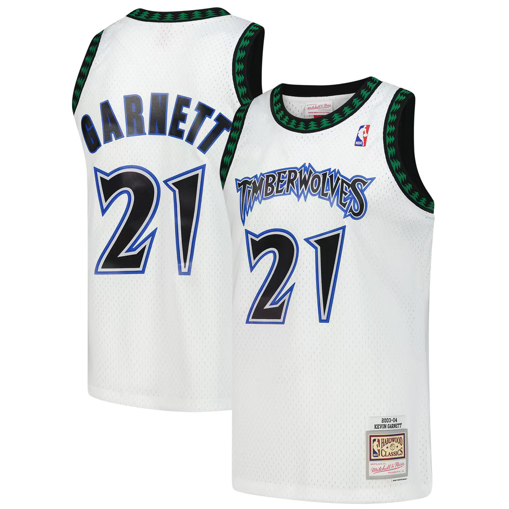 MINNESOTA TIMBERWOLVES KEVIN GARNETT #21 WHITE THROWBACK BASKETBALL JERSEY