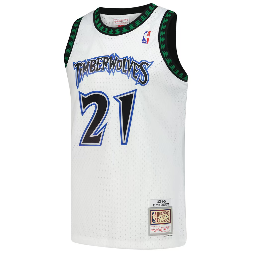 MINNESOTA TIMBERWOLVES KEVIN GARNETT #21 WHITE THROWBACK BASKETBALL JERSEY