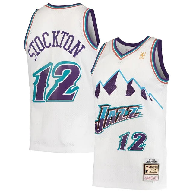 UTAH JAZZ JOHN STOCKTON #12 WHITE THROBACK NBA JERSEY