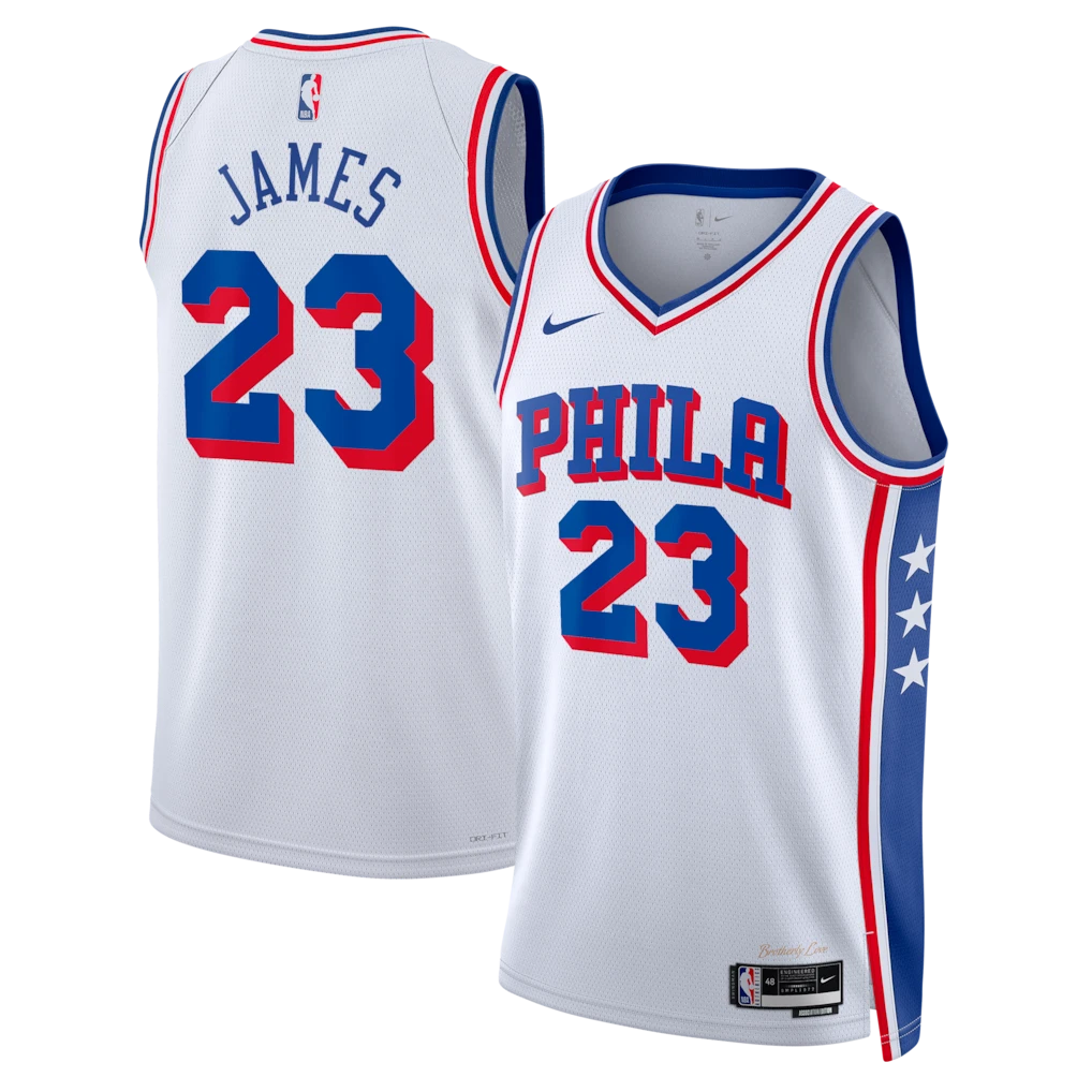 PHILADELPHIA 76ERS LEBRON JAMES #23 WHITE BASKETBALL JERSEY