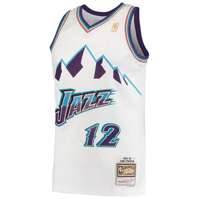 UTAH JAZZ JOHN STOCKTON #12 WHITE THROBACK NBA JERSEY