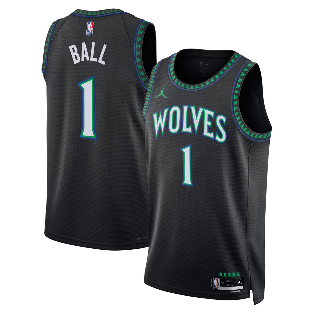 MINNESOTA TIMBERWOLVES LAMELO BALL #1 BLACK & GREEN BASKETBALL JERSEY