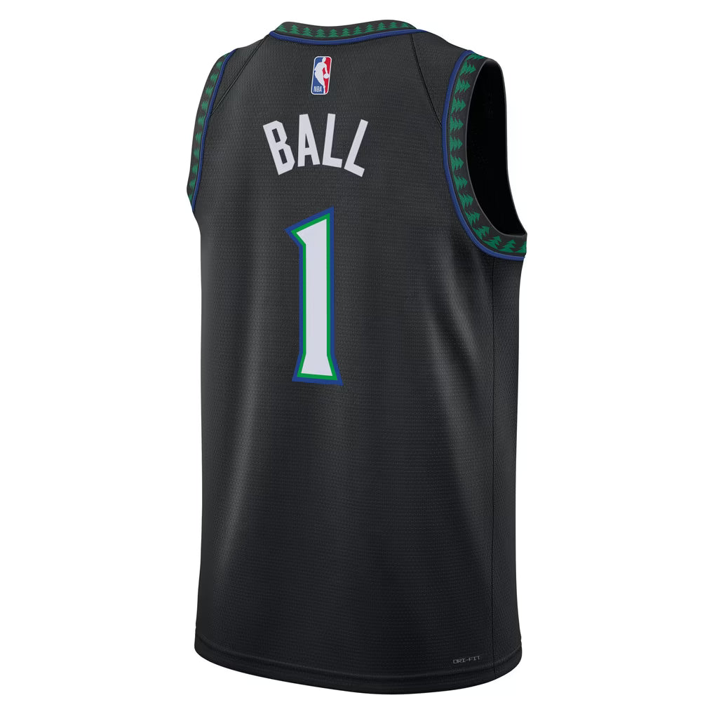 MINNESOTA TIMBERWOLVES LAMELO BALL #1 BLACK & GREEN BASKETBALL JERSEY