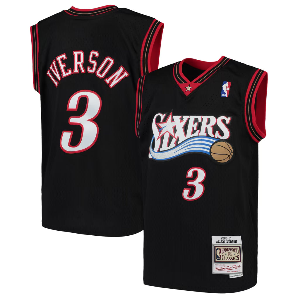 PHILADELPHIA 76ERS ALLEN IVERSON #3 BLACK THROWBACK NBA BASKETBALL JERSEY