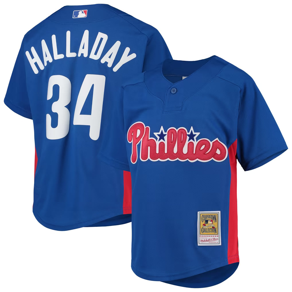 PHILADELPHIA PHILLIES ROY HALLADAY #34 BLUE THROWBACK BASEBALL JERSEY