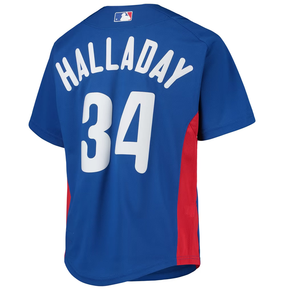 PHILADELPHIA PHILLIES ROY HALLADAY #34 BLUE THROWBACK BASEBALL JERSEY